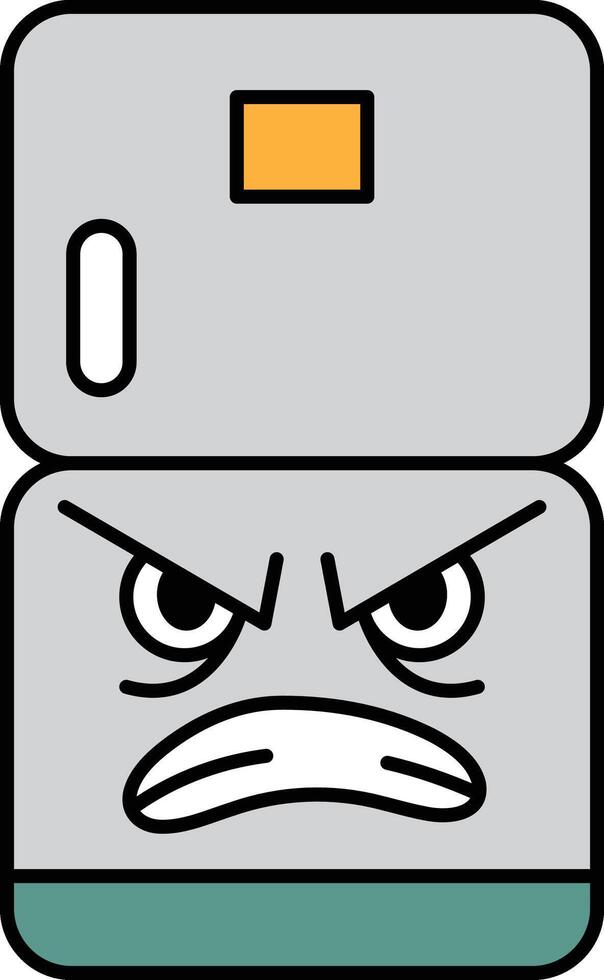 A cartoonish refrigerator with an angry face on it vector