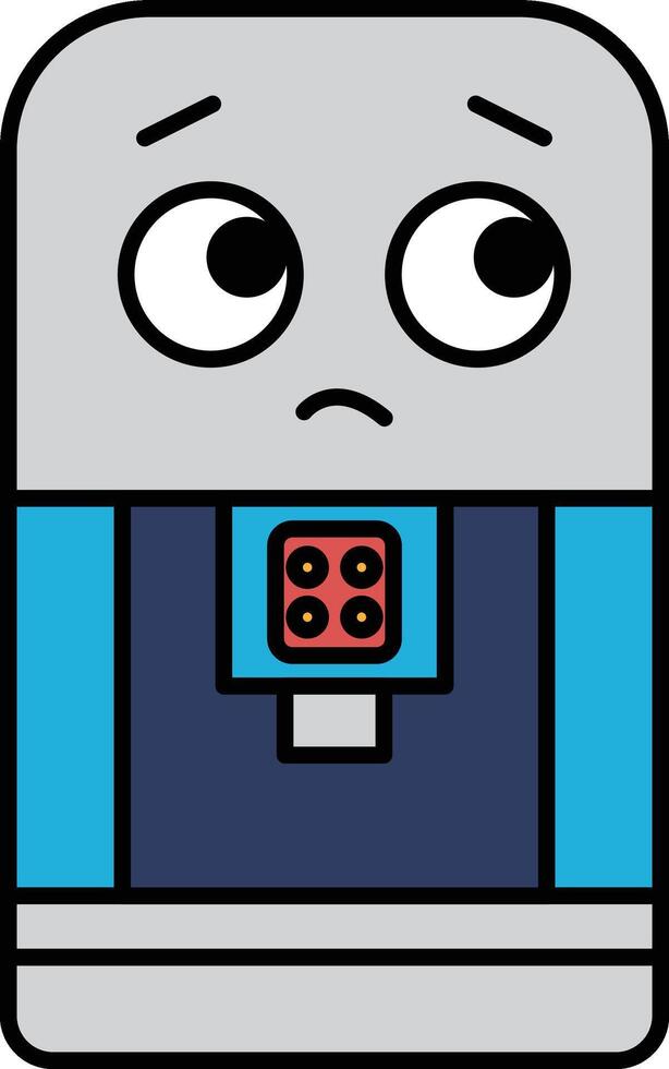 A cartoonish face with a Water dispenser on it is angry and looking down vector