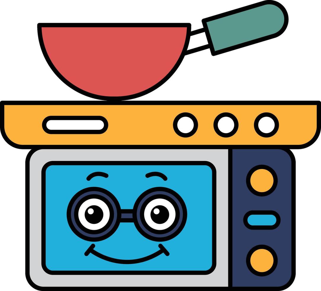 A cartoon character with a smiling face is sitting on a microwave vector