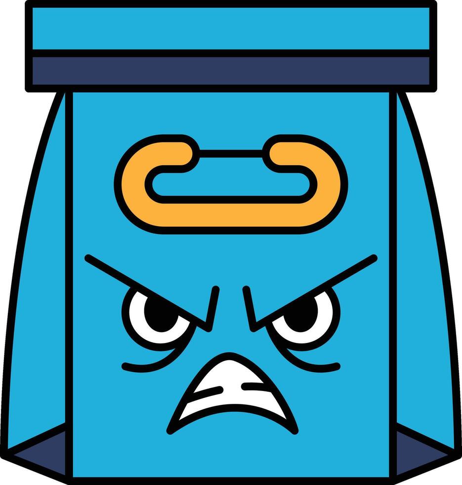 A blue bag with a frowning face on it vector