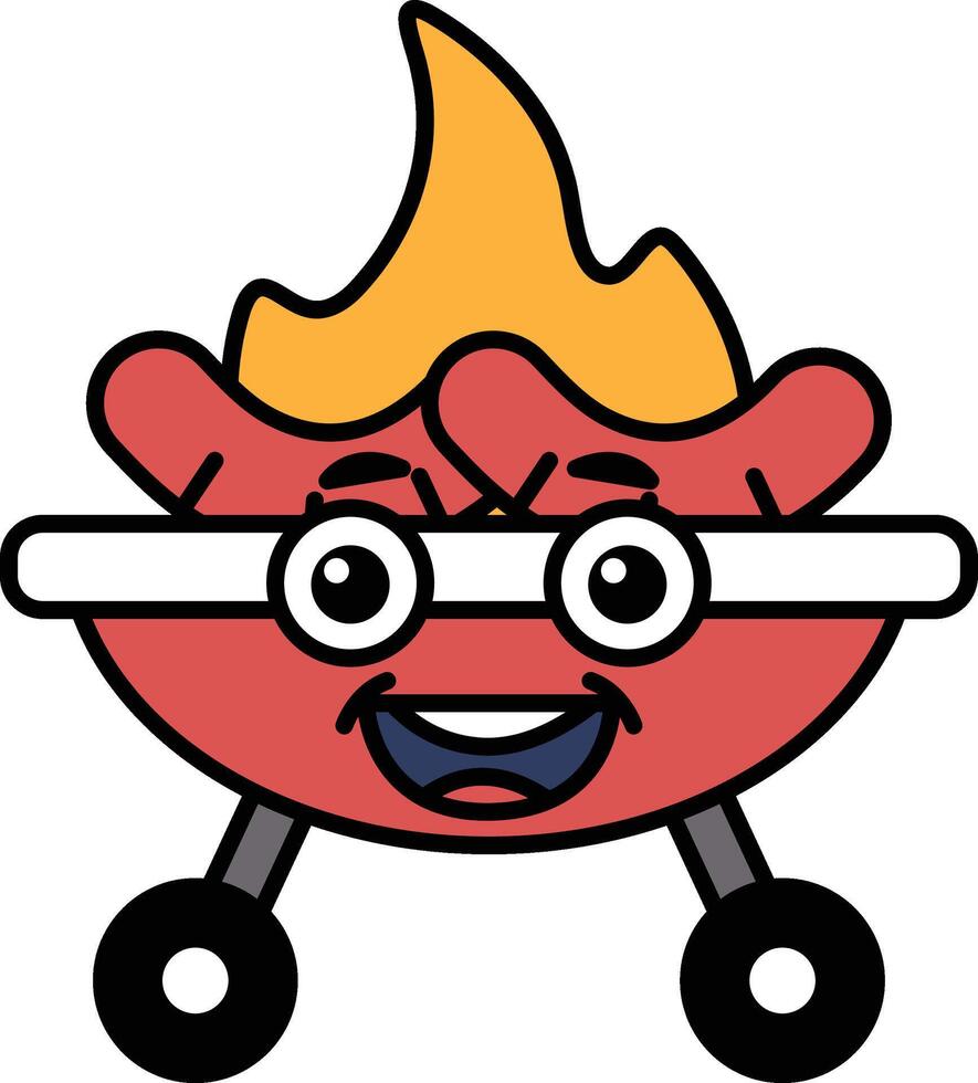 A cartoon hot dog with a smiling face and a fire on top of it vector
