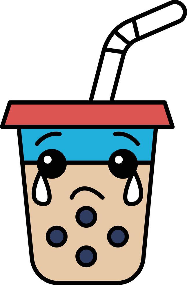 A cartoon cup with a straw in it is crying vector