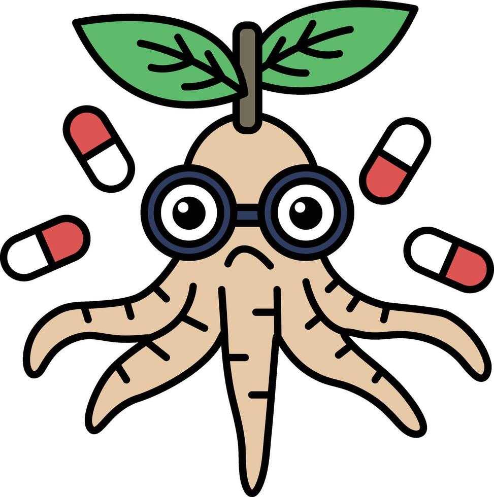 A cartoon of a plant with a pill bottle on top of it vector
