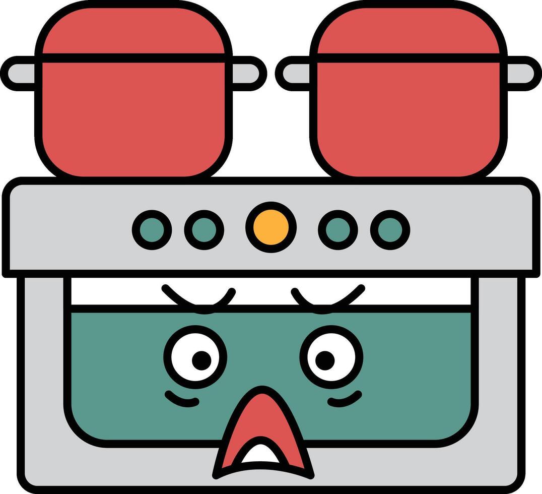 A cartoon character is looking at a stove with pots on it vector