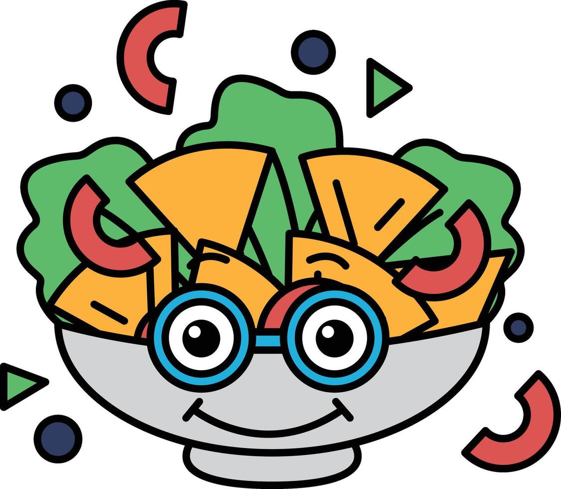 A cartoon salad bowl with a smiling face and glasses vector