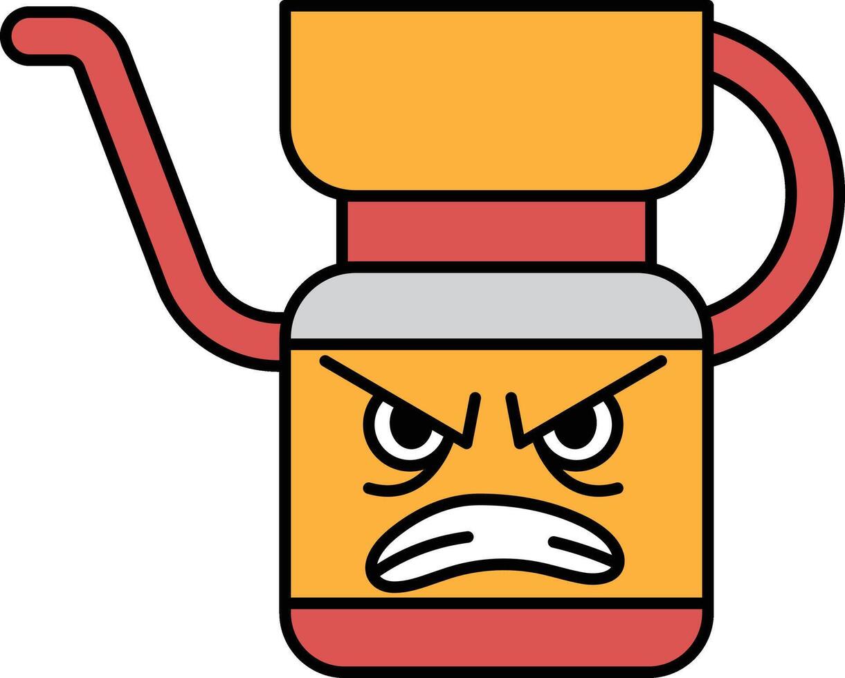 A cartoonish coffee pot with a frowning face and angry expression vector
