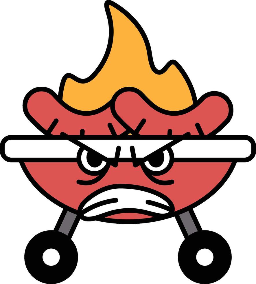 A cartoon character with a grill and a fire on it vector
