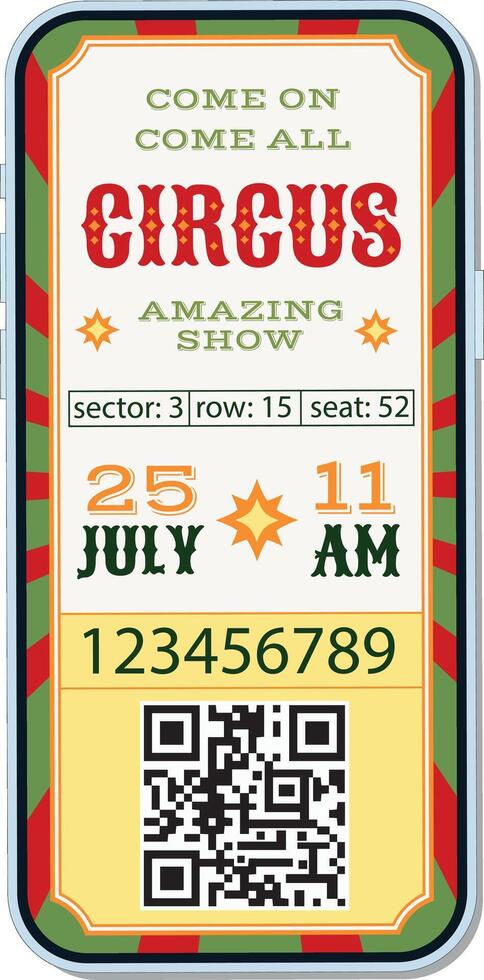 Electronic ticket to the circus on your mobile phone. vector