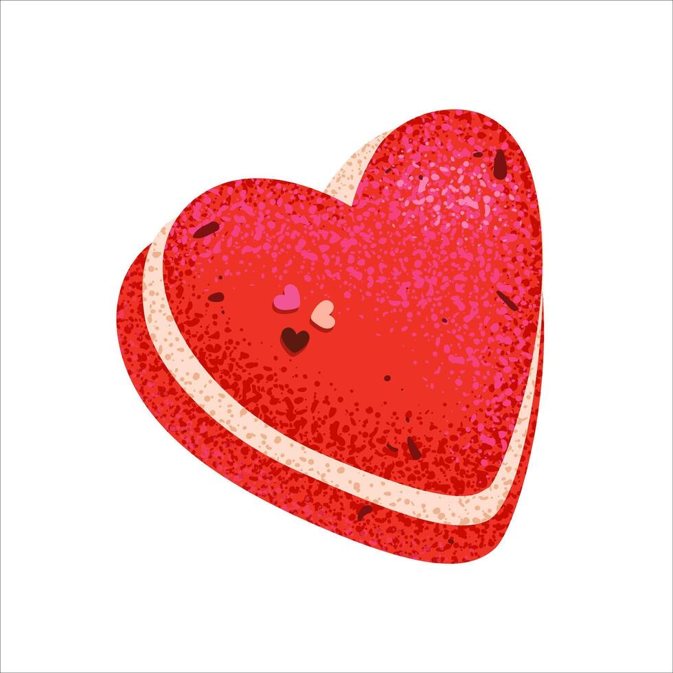 Heart shaped red muffin. Sweet love symbol for Happy Valentine's Day, Christmas, New Year cards, stickers, wrapping paper, and banners. Illustration in cartoon style. vector
