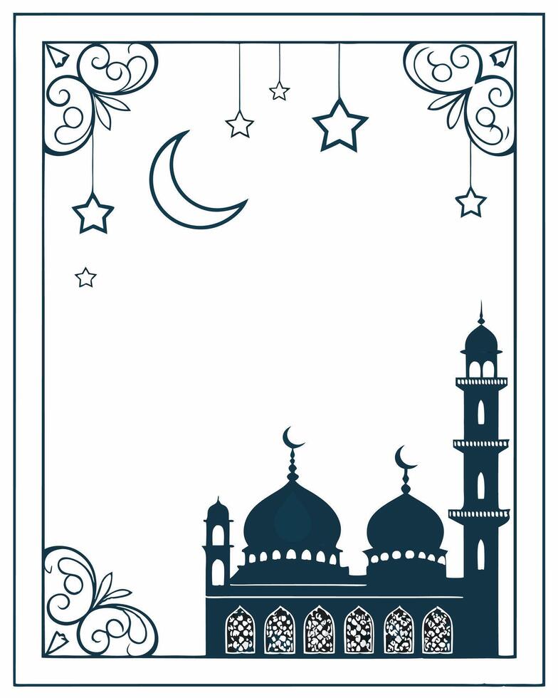 Elegant Islamic design featuring a Mosque, Crescent Moon, and hanging stars for business use vector