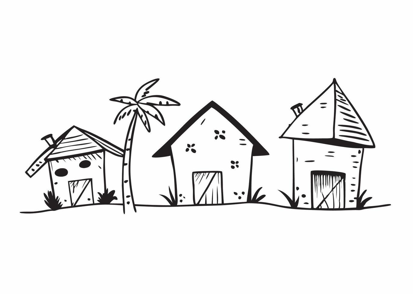 Hand drawn illustration of three unique houses with a palm tree for business use vector