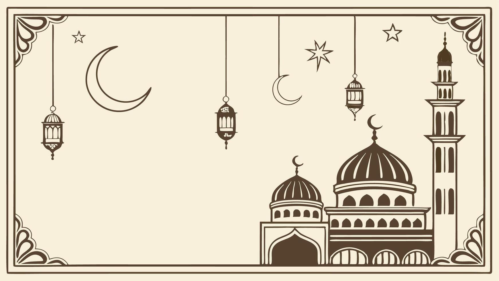 Elegant Islamic design for business with mosque, moon, star, and decorative lanterns vector
