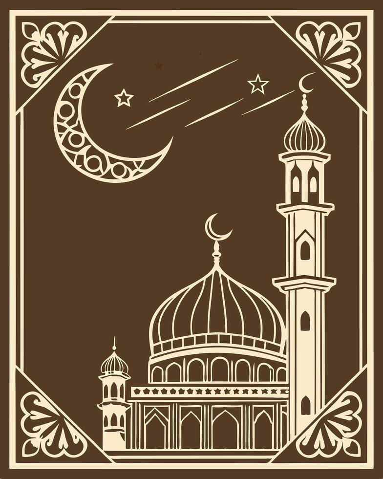 Elegant Mosque Illustration with Celestial Elements for Business and Religious Designs vector