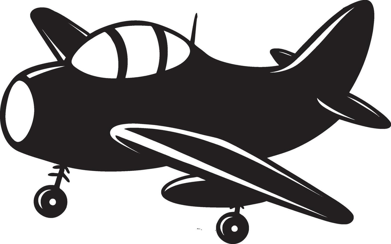 A black and white cartoon airplane flying in the air vector