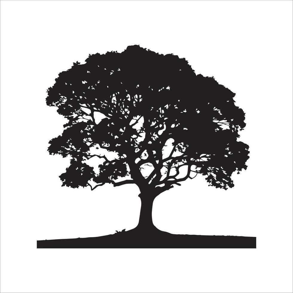 Tree with grass silhouette white background vector