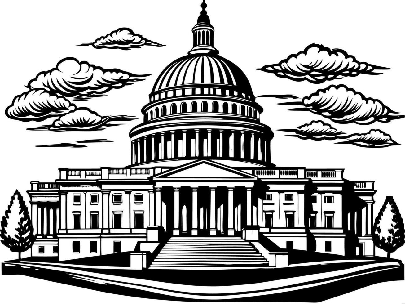 Capitol Building with Trees and Clouds in the Sky vector