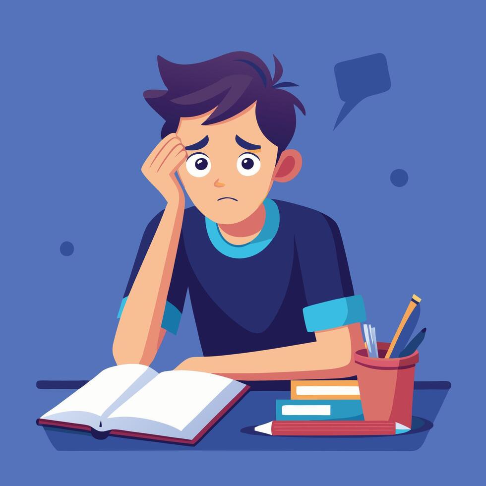 Flat Style Illustration of a Stressed student struggling with homework vector