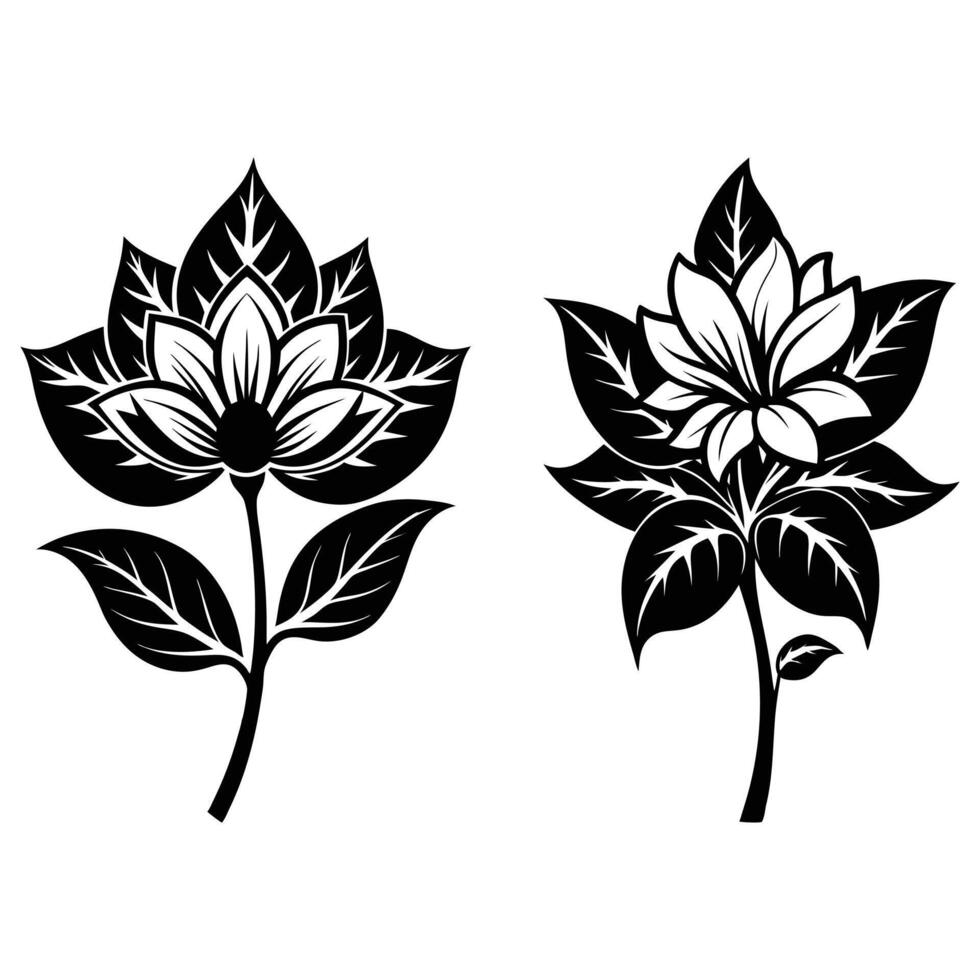 Set Of Elegant Black and White Floral Silhouette Design Pair vector