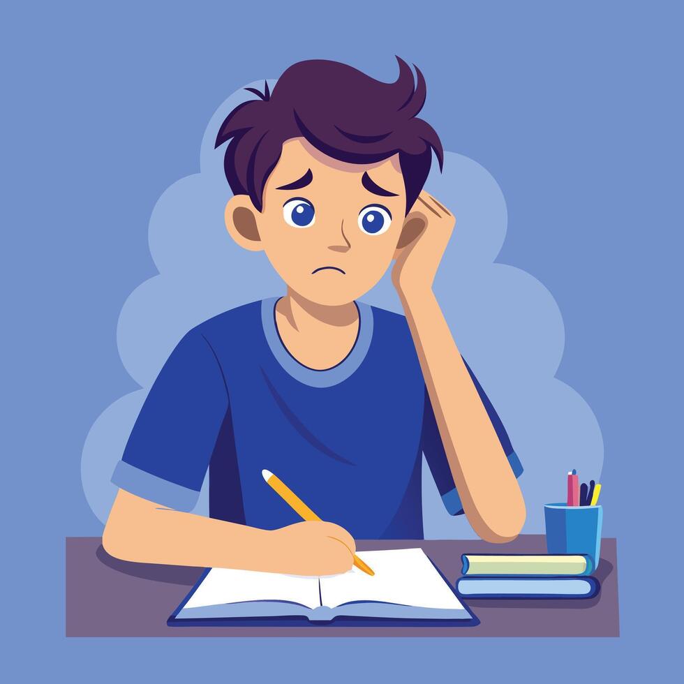 Frustrated student struggling with homework vector