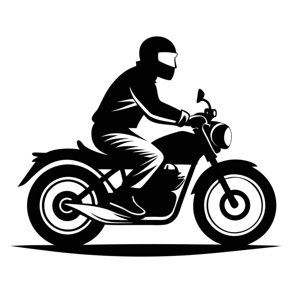 Vintage Biker Black and White Silhouette on Motorcycle vector