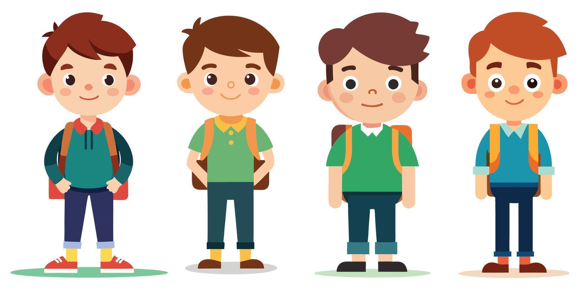 Set Of Happy School Children Student cartoon character with Backpacks vector