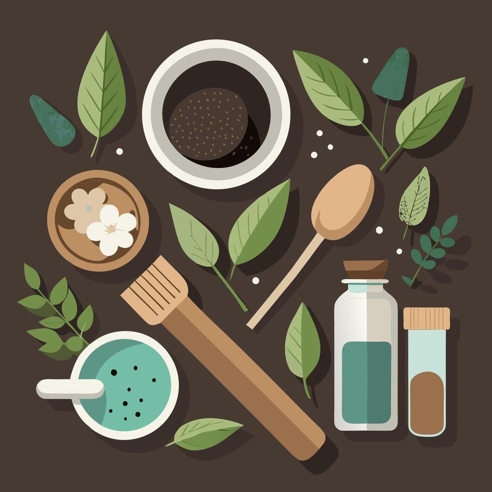 Tea set. Leaves vector