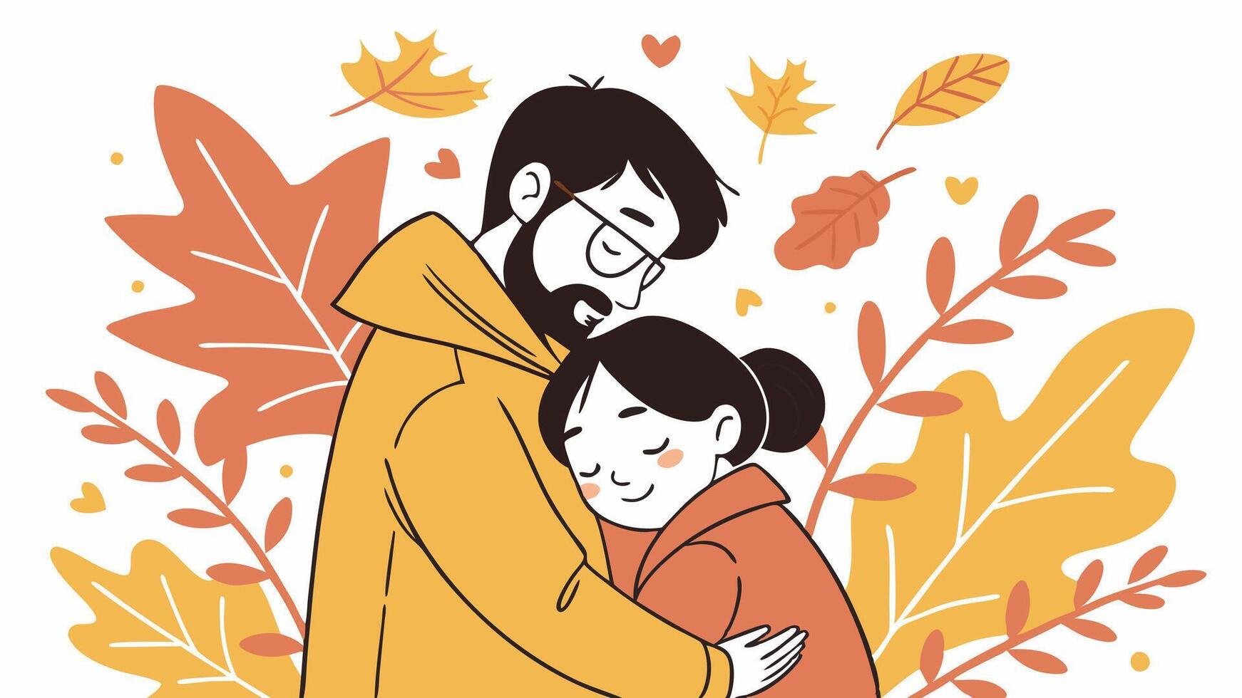 The couple embrace. Autumn. Flat vector