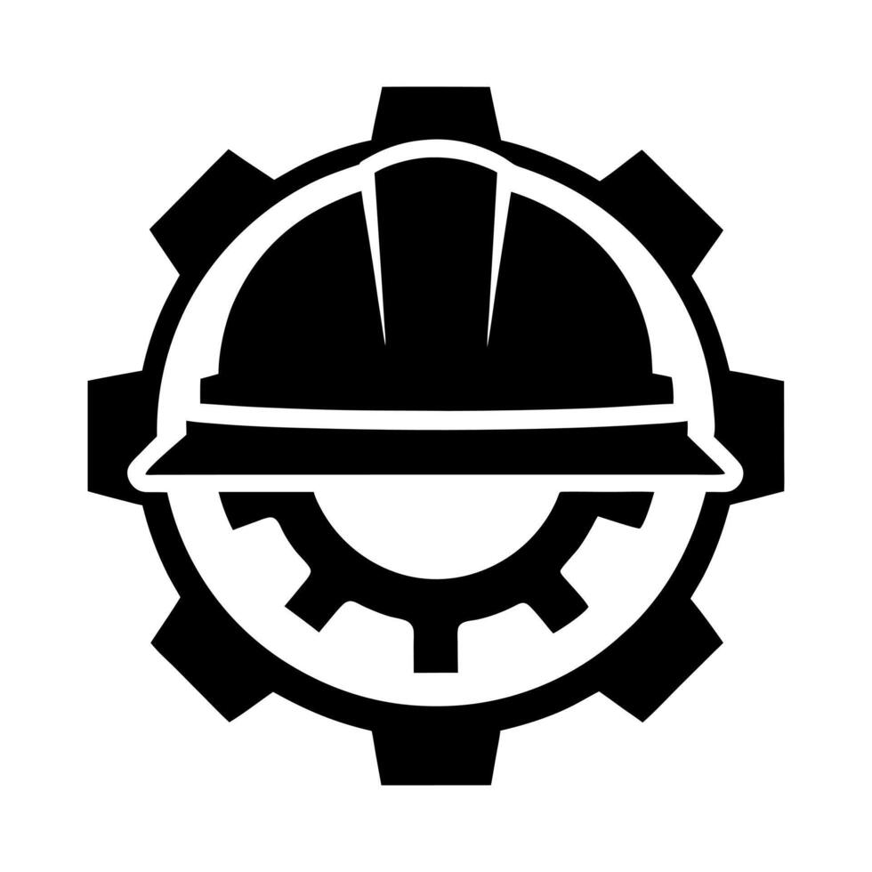 Construction Helmet with Gear Silhouette - Engineering and Industrial Design vector
