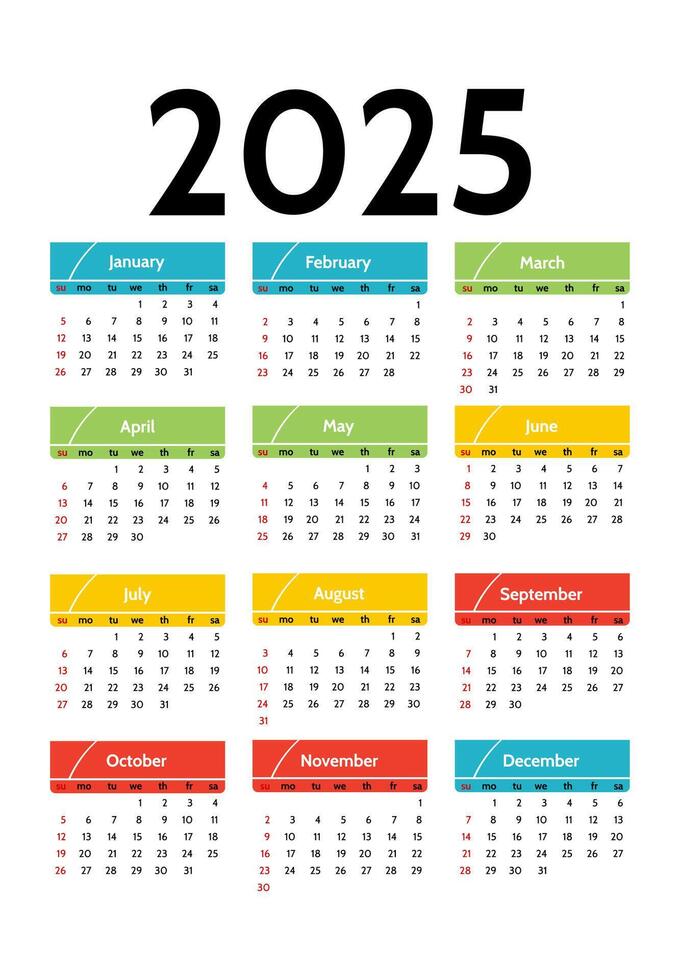Calendar for 2025 on white background vector