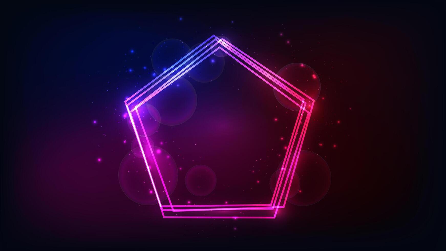 Neon frame in pentagon with shining effects vector