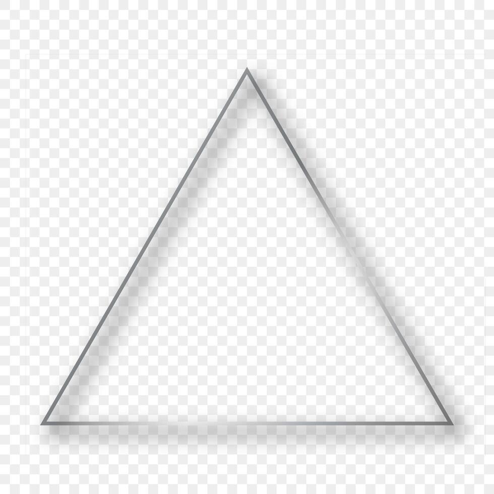 Silver glowing triangle frame with shadow on white vector