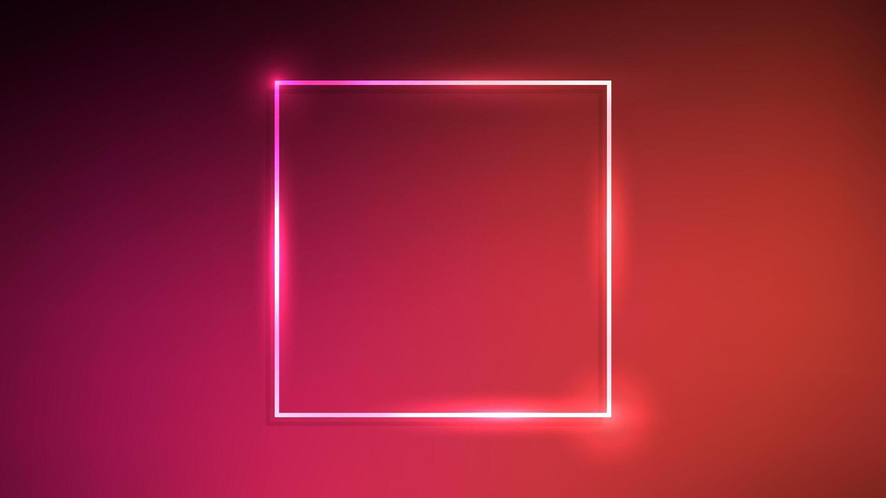 Neon square frame with shining effects on red vector