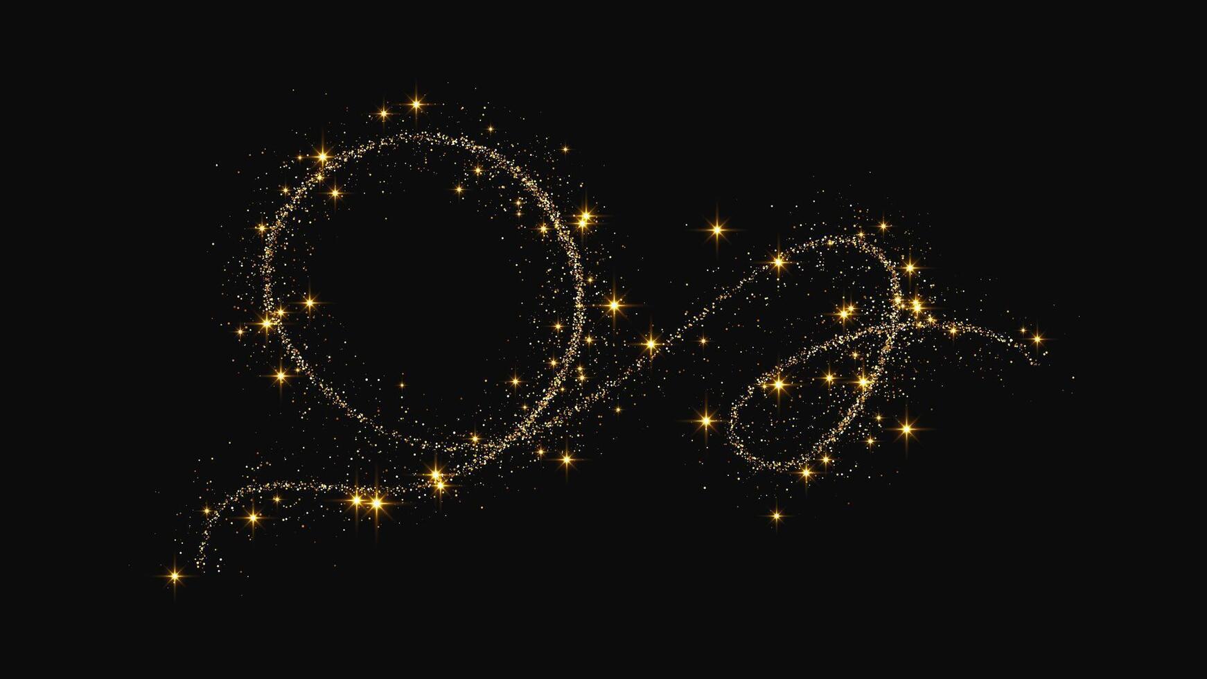 Gold glittering confetti wave and stardust on dark vector