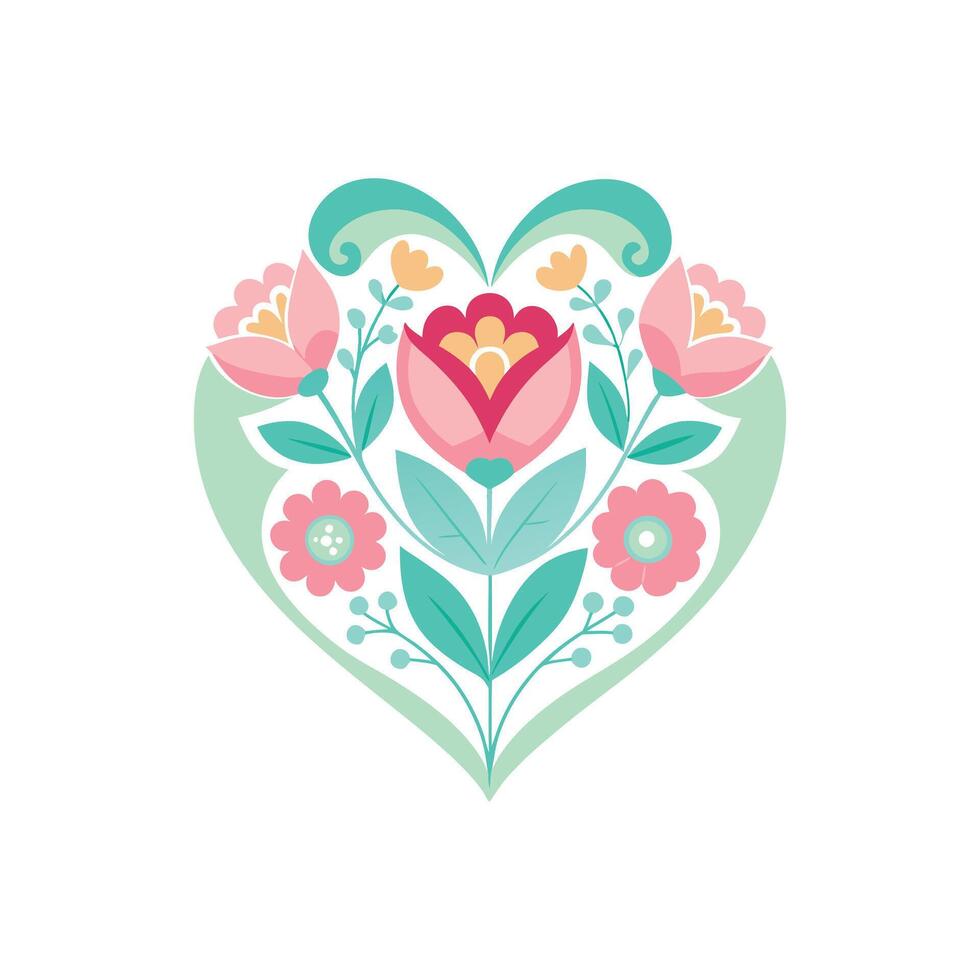 Romantic Flowers Heart Illustration Design on White Background vector
