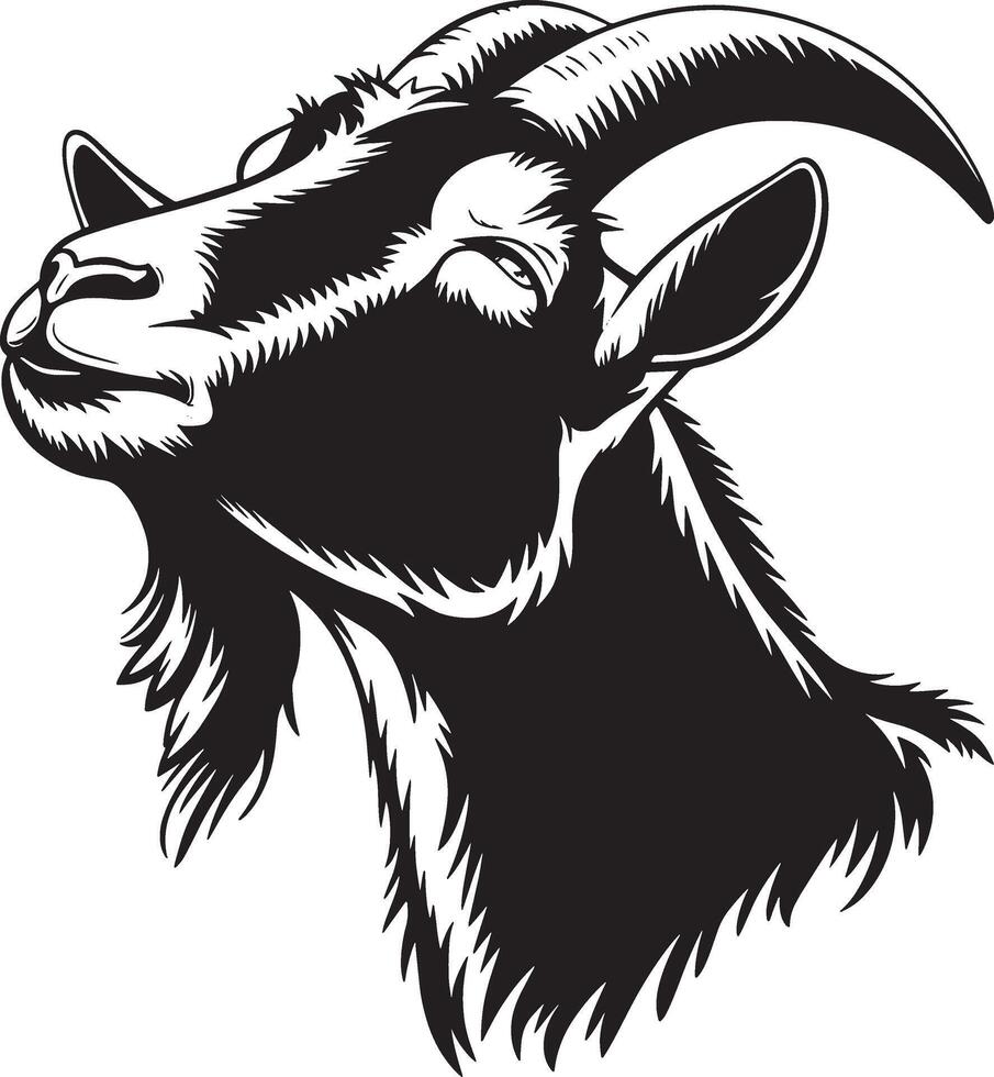 goat head with long horn silhouettes line art vector