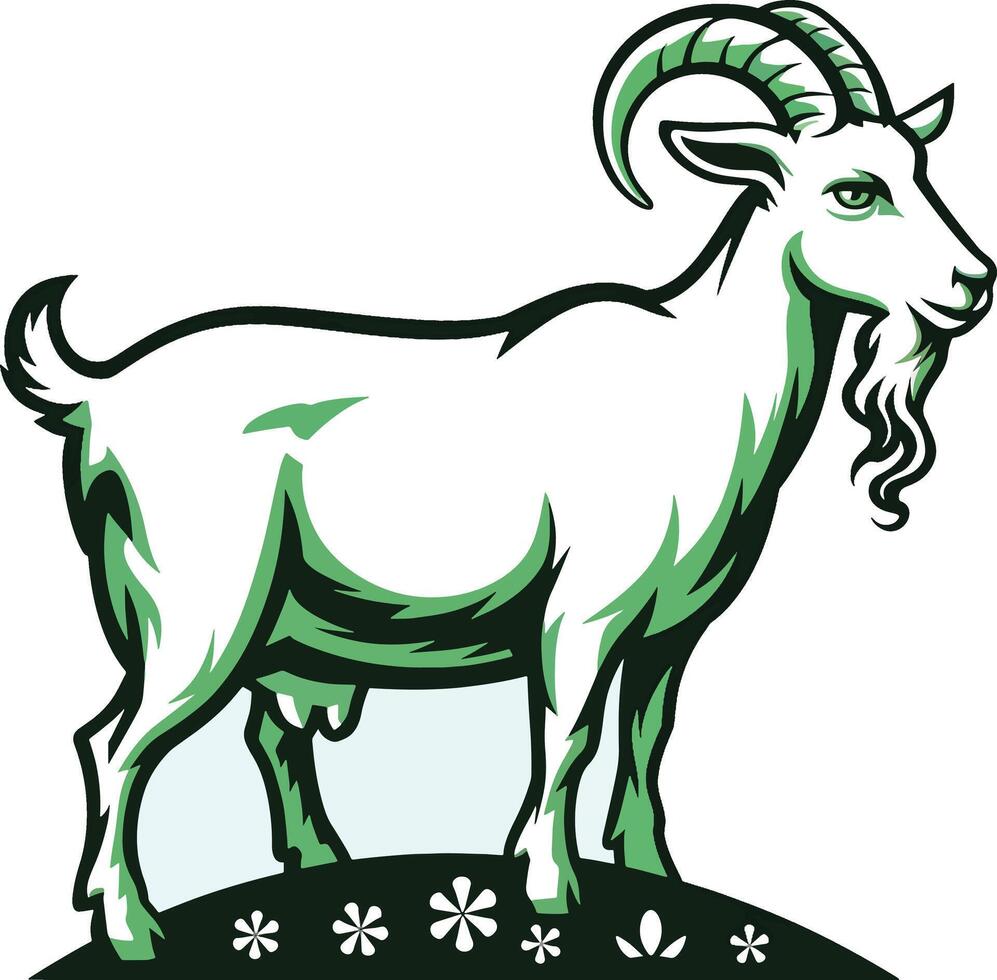 goat head with long horn silhouettes vector