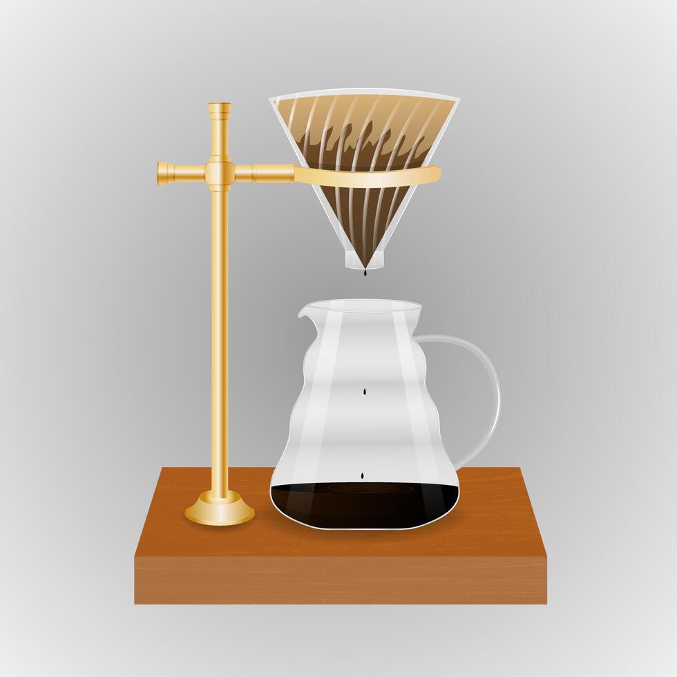 Pour Over Coffee Dripper with metal stand vector