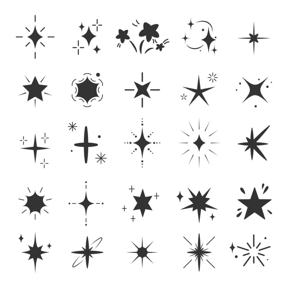 Set of sparkle, star, and decorative symbols vector