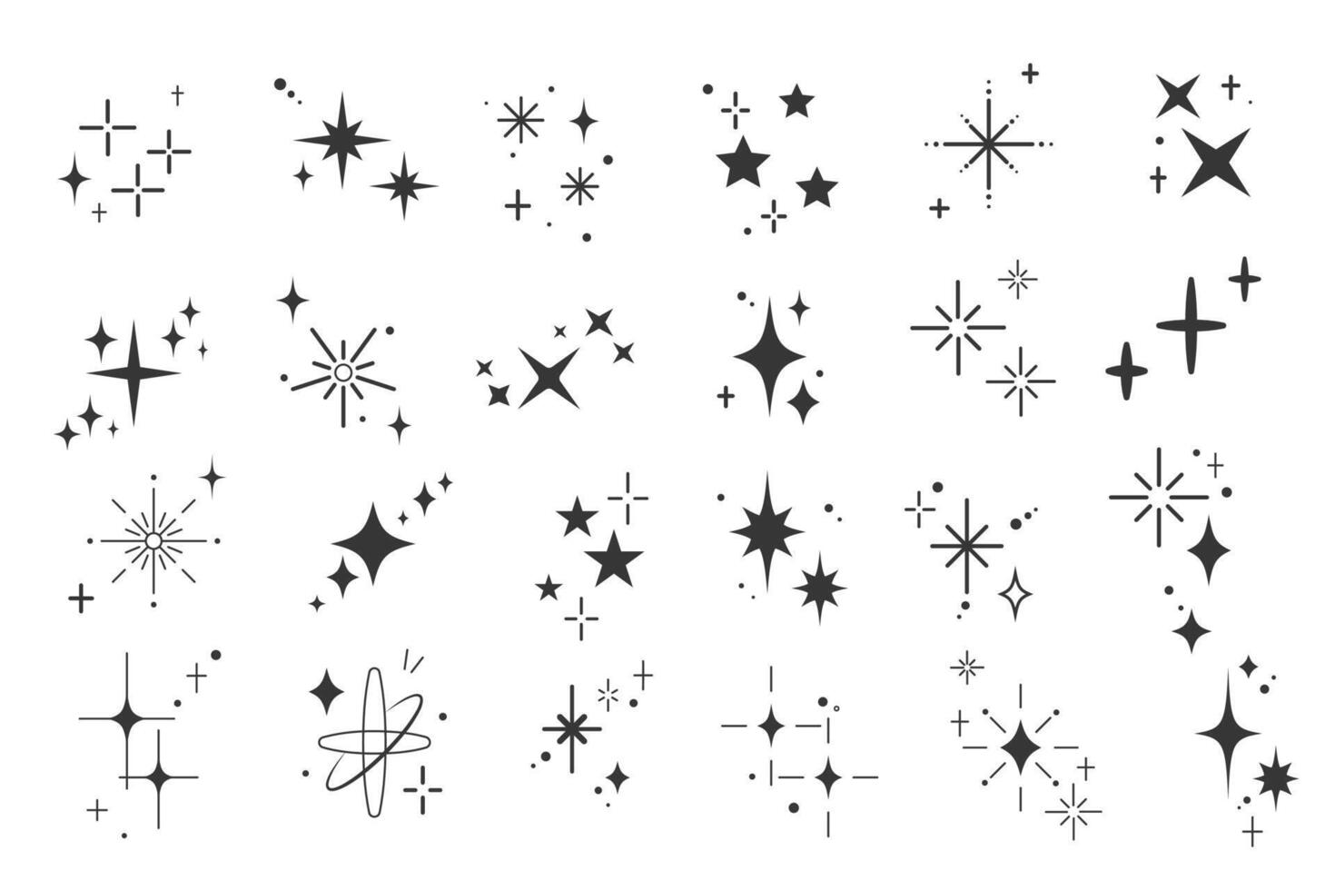 Various sparkle, glitter, and starburst minimalist stars vector