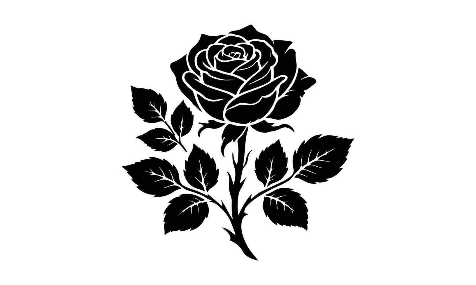 Black silhouette of rose, Valentines day silhouette of rose. vector