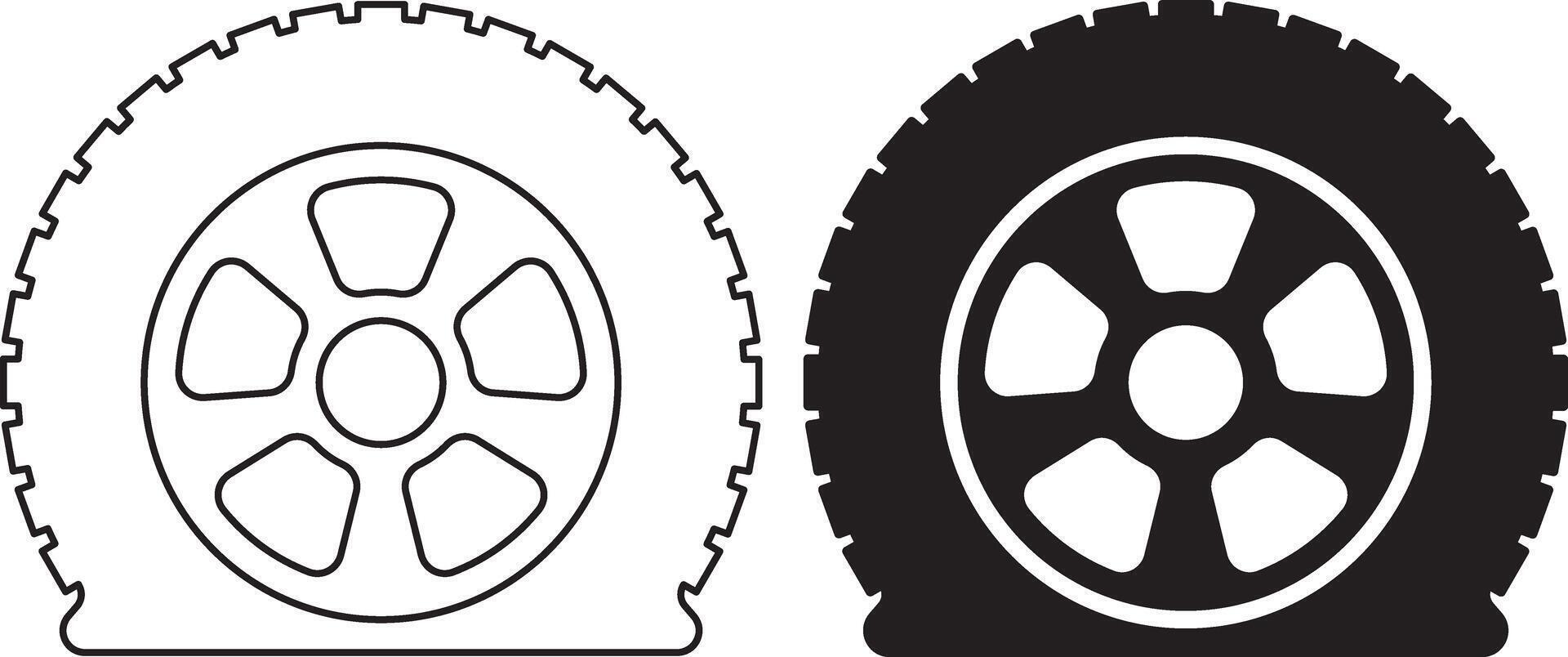 outline silhouette flat tire icon set vector