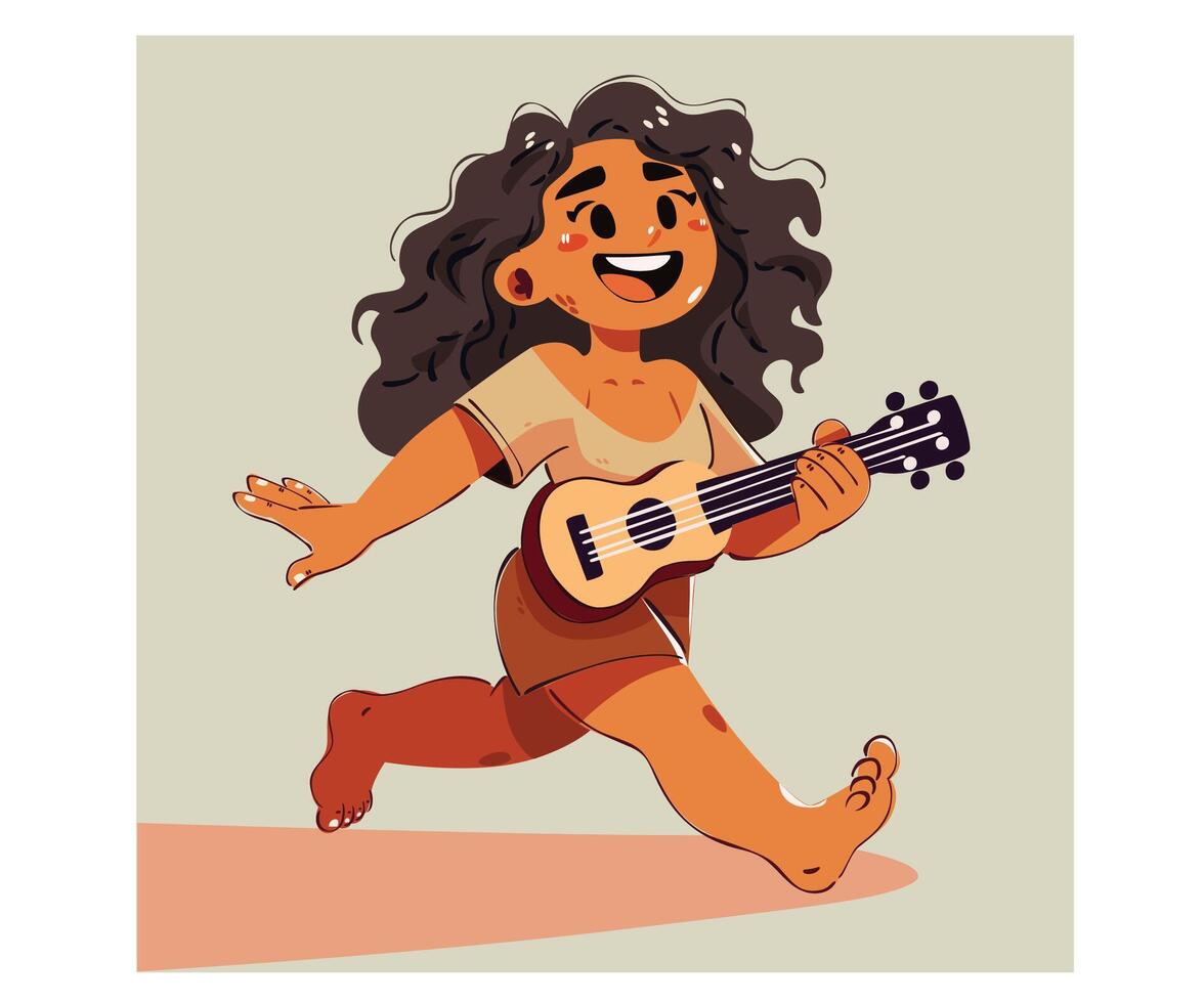 Joyful American Samoan Girl Playing Ukulele vector