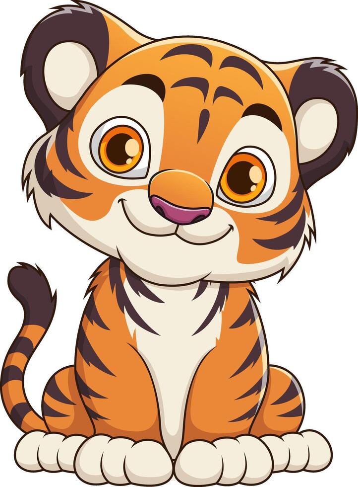 Cartoon illustration of a cute tiger with a sweet smile vector