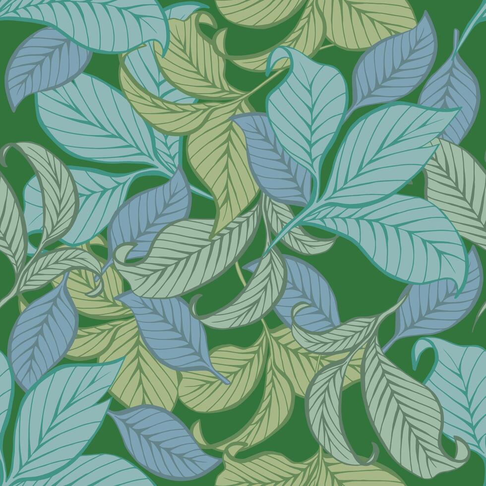 Leaf seamless pattern, unique green color vector