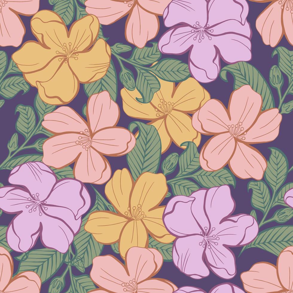 Bloom Hibiscus flower pattern, stylist Bold color vector