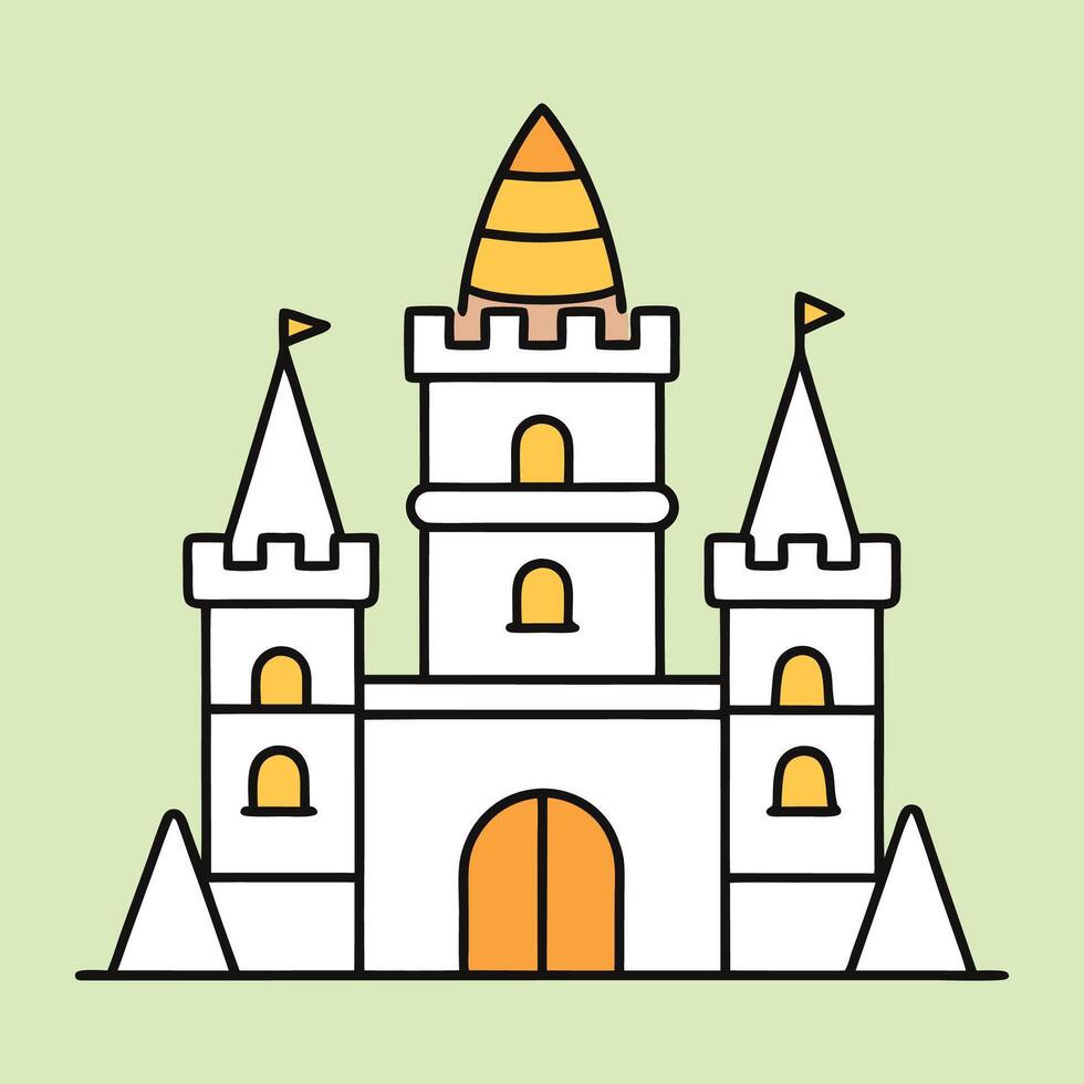 Charming Illustration of a Simple Cartoon Castle with Bright Colors and Distinctive Features Inviting Imagination and Enchanting Playtime Adventures for Kids vector