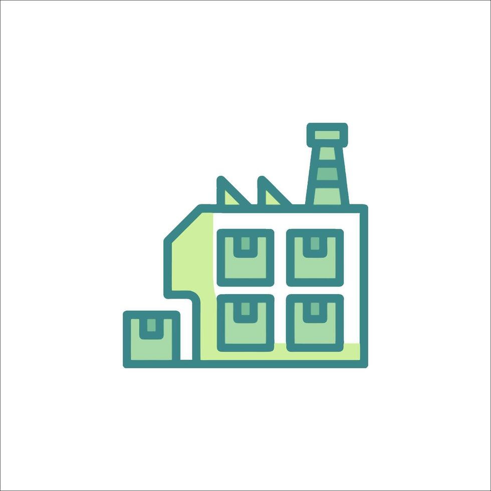 A factory building icon with a green outline vector