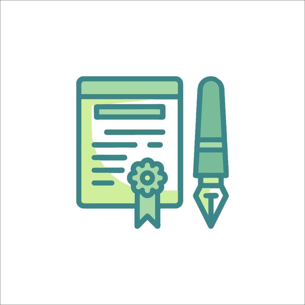 A pen and paper with a certificate icon vector