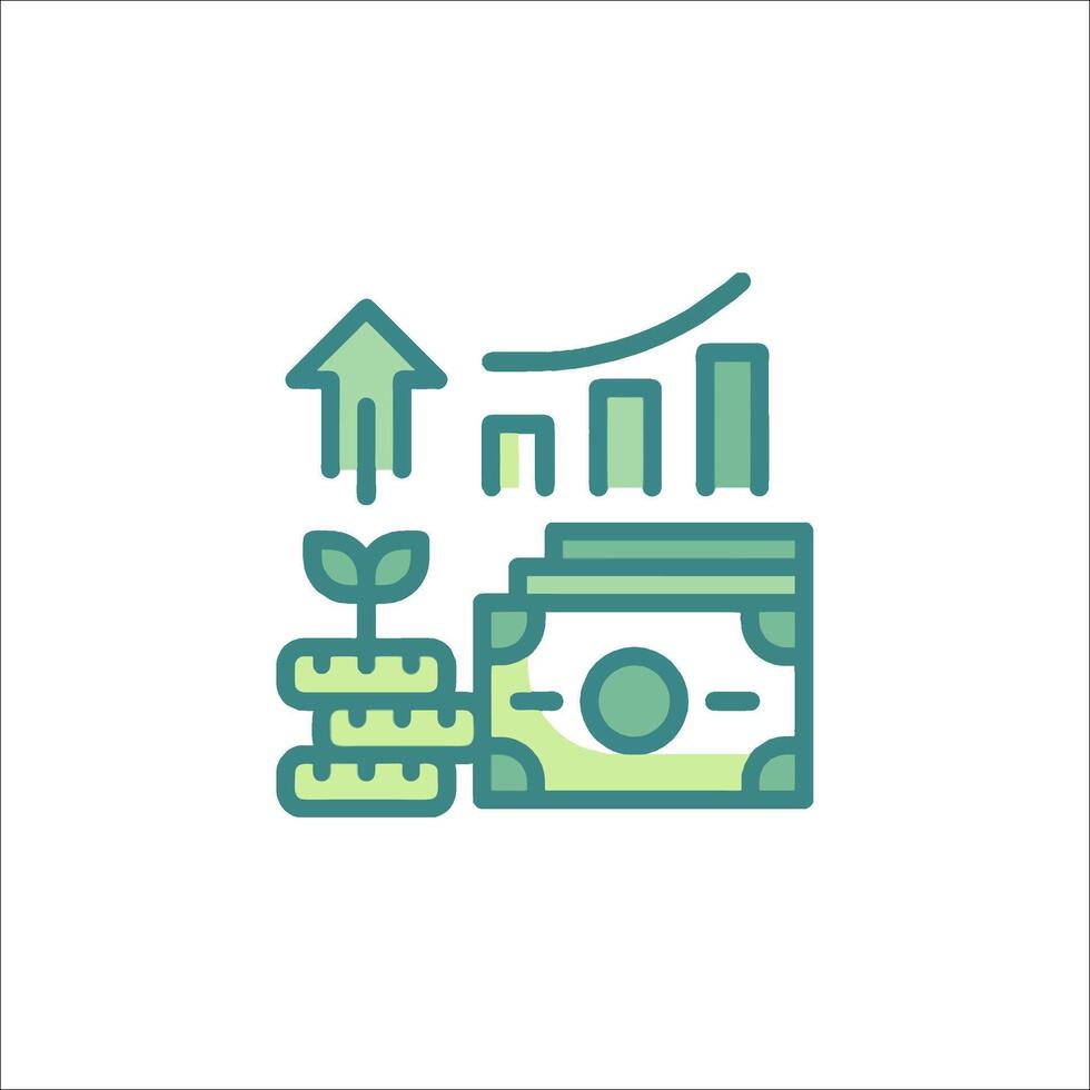 A green icon of a money tree and a graph vector