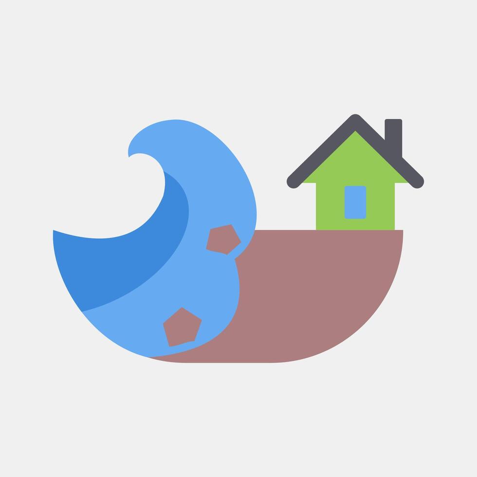 Icon coastel erosion. Global warming elements. Icon in flat style. vector